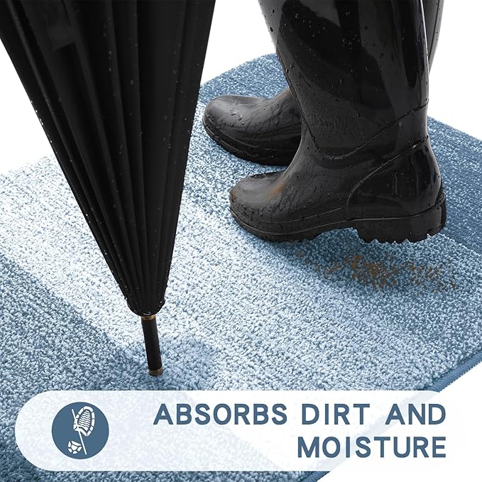Kitinjoy Indoor Outdoor Door Mat, 36x24 Non-Slip Absorbent Dirt Trapper, Low-Profile Washable Inside Entrance Front Floor Mat, Sturdy Soft Entry Doormats for Entryway, Light Blue