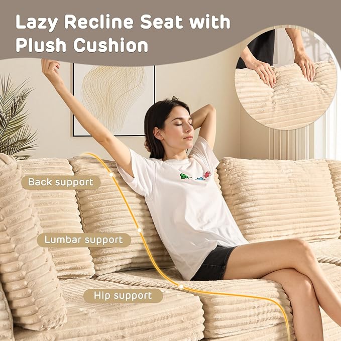 130'' Modern Modular Sectional Sofa with Ottoman, 8 Pieces U Shaped Cloud Couch for Living Room, Oversized Deep Seat Convertible Sofa Set, Plush Corduroy Beige