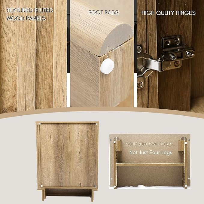 Sideboard Buffet Cabinet with Storage, Natural Freestanding Floor Cabinet Farmhouse Sideboard with 2 Fluted Doors Wooden Hallway Cabinet Media Console Table Credenza for Living Room Dining Room, 2PCS