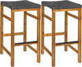 JONATHAN Y BSL1201B-SET2 Armand 30" Modern Coastal Backless Acacia Wood Outdoor Bar Stool with Woven Rope Seat, for Pool, Deck, Poolside, Light Teak/Grey (Set of 2)