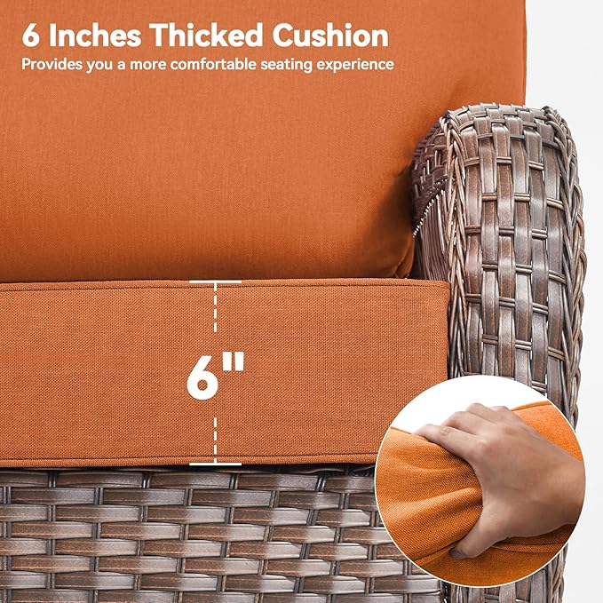 Luxury 6" Outdoor Cushions for Patio Furniture, 24x24x6" Thick Seat Cushion Set of 2, Fade Resistant Couch Chair Replacement Cushions High Density Deep Wicker Chair Cushion w/ Removable Cover, Orange
