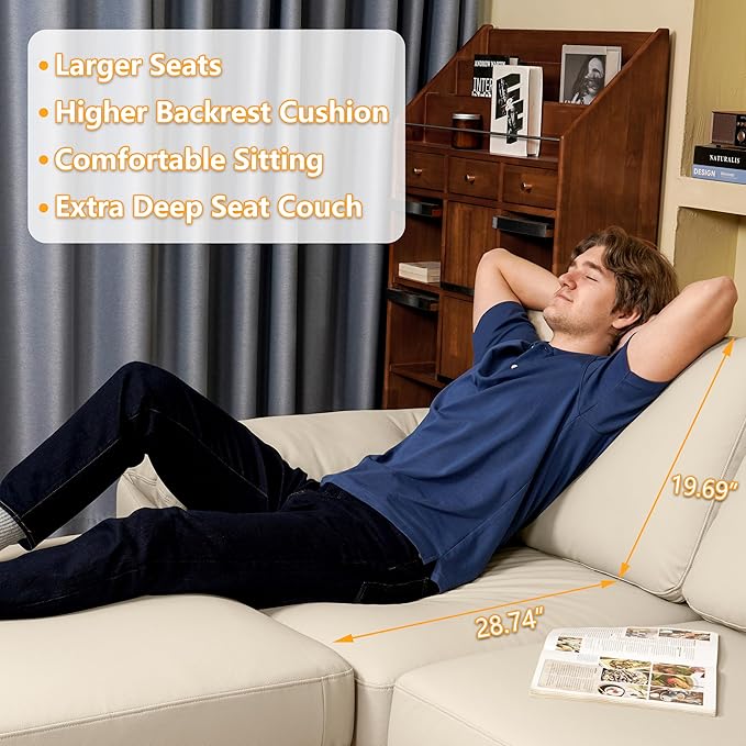EASE MOOSE Oversized Corner Modular Sectional Sofa, Faux Leather Sectional Sofa with Deep Seat, Scratch Resistant Faux Leather Material, Extra Large L Shaped Couch, Beige
