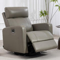 Genuine Leather Power Swivel Recliner Chair, Glider Electric Rocking Chair for Adults. Nursery Rocker Sofa Chair with Adjustable Headrest for Living Room. Wireless Charging/Type-C&USB, Grey