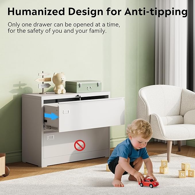 DEVAISE Metal Lateral File Cabinet with Lock, 2 Drawer Filing Cabinets for Home Office, Wide Storage Organization for Hanging Files Letter/A4/Legal/F4 Size, White, 16" D x 35" W x 29" H