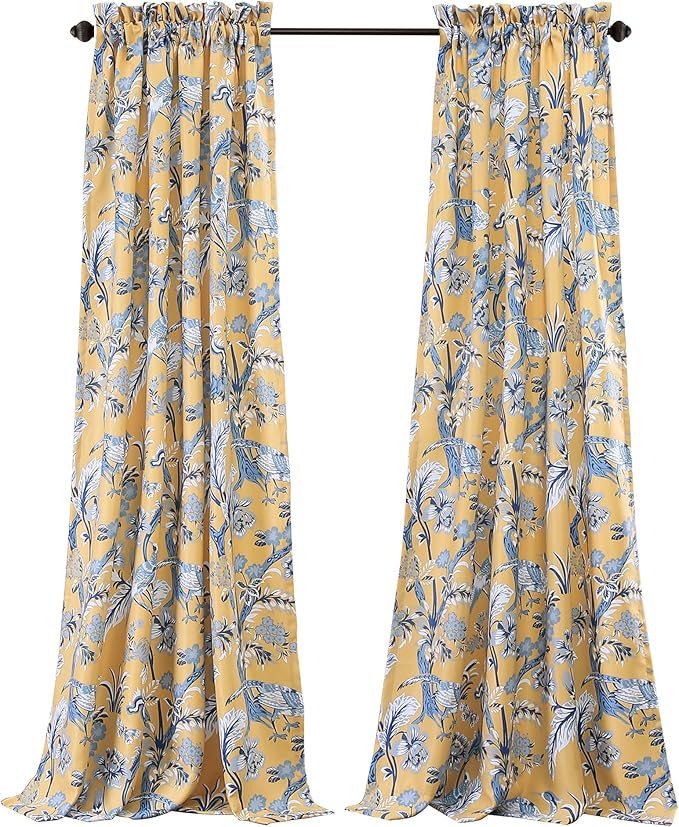 Lush Decor Dolores Light Filtering Window Panels, Pair, 52" W x 84" L, Yellow - Floral Curtains for Bedroom - Vintage Curtains - Coquette Room Decor