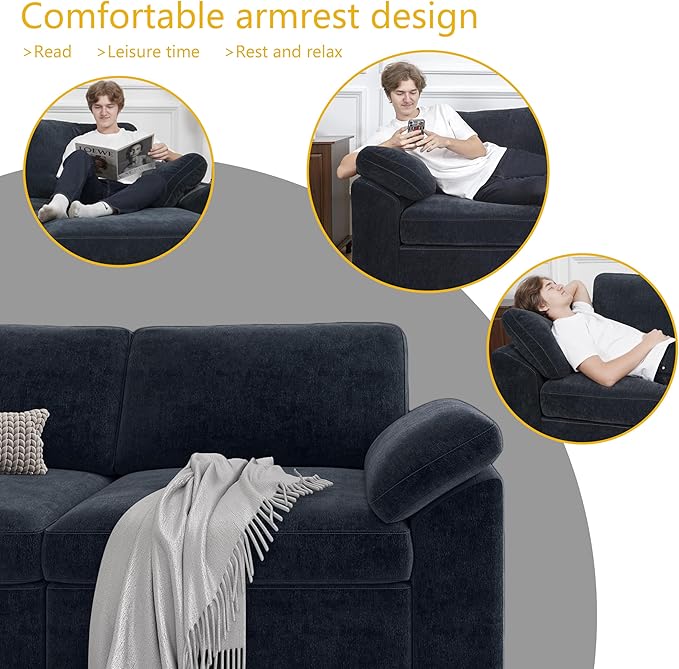 EASE MOOSE Modern 3 Seat Sectional Modular Sofa, FSC Certified Chenille Comfty Deep Seat Couch for Living Room,Solid Wood Frame Sofa, Removable Cover