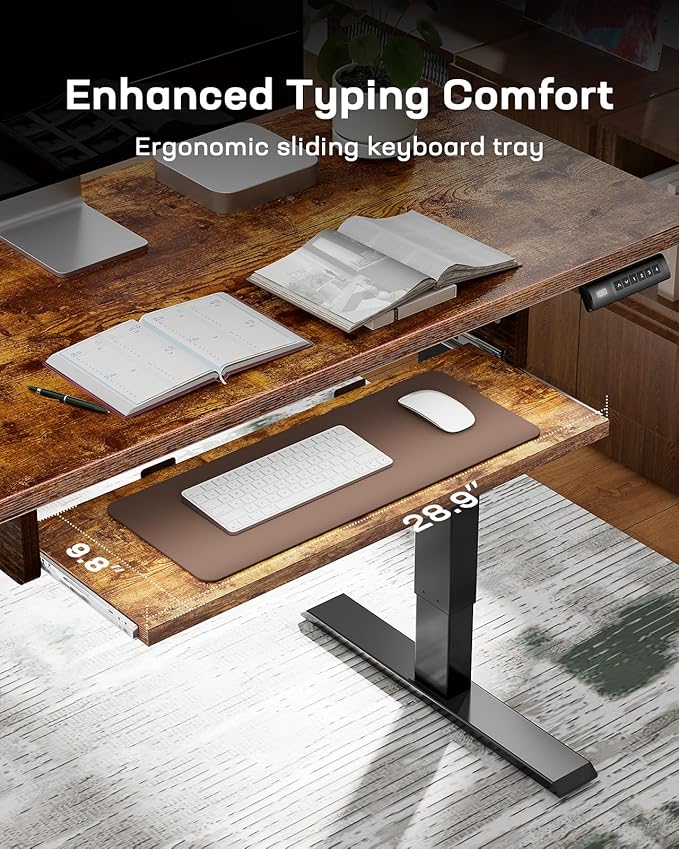 Marsail Electric Standing Desk with Ergonomic Keyboard Tray, Adjustable Desk with 27.5” to 46.7” Height Range, 4 Memory Presets, Smooth and Quiet Lifting, 48 x 24 inch Adjustable Height,TZESD14Rustic