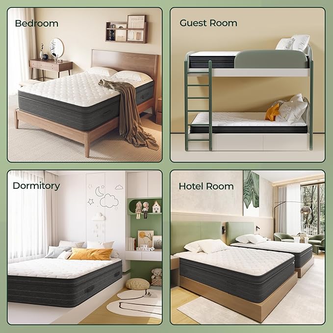 koorlian Full Size Mattress 12 Inch, Hybrid Full Mattress in a Box, Full Bed Mattress with Individual Pocket Springs and Pressure-Relieving Memory Foam, Breathable, Medium Firm Mattress 75"x54"x12"