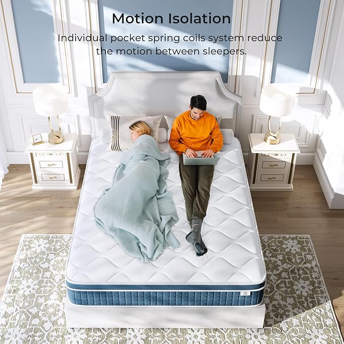 koorlian Twin XL Mattress, 8 Inch Hybrid Mattress Twin XL with Individual Pocket Springs and Pressure-Relieving Memory Foam, Breathable, Medium Firm Mattress in a Box 80"x39"x8"