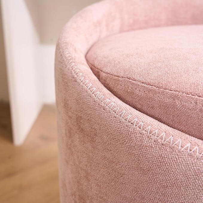 Swivel Vanity Stool with Back Comfy Vanity Chair with Gold Base Modern Round Stool for Makeup Vanity Ottoman Foot Rest for Bedroom livingroom (Pink)