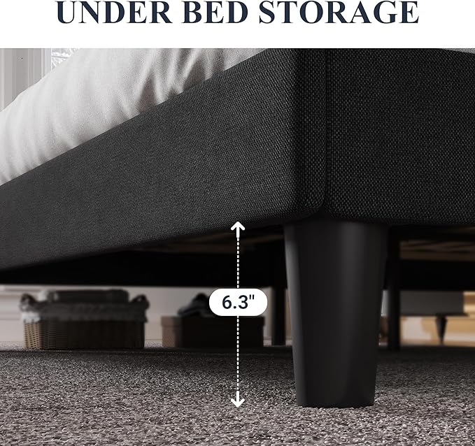 Allewie Full Size Bed Frame with Button Tufted Wingback Headboard, Modern Upholstered Bed Frame with Solid Wooden Slats Support - No Box Spring Needed, Easy Assembly, Black