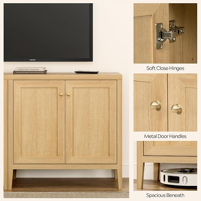 63" Large Buffet Cabinets Set of 2, Farmhouse Sideboard Cabinet with Storage, Accent Credenza Cabinet, Wood Kitchen Cabinets, Coffee Bar Console Table for Living, Dining Room, Natural Oak