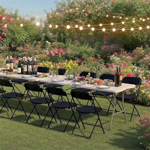 100 Pack Plastic Black Folding Chairs, Portable Stackable Commercial Party Folding Chairs with Steel Frame 350lbs for Home Office Outdoor Indoor Office Wedding Party Event