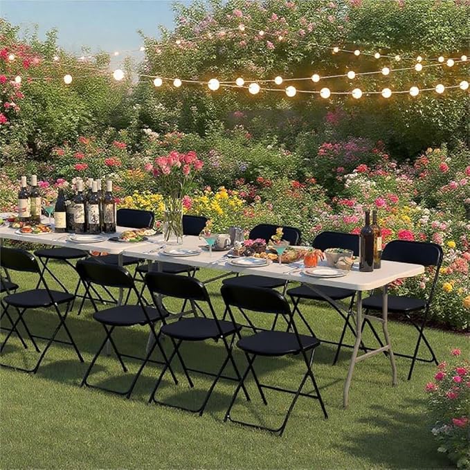 60 Pack Plastic Black Folding Chairs, Portable Stackable Commercial Party Folding Chairs with Steel Frame 350lbs for Home Office Outdoor Indoor Office Wedding Party Event