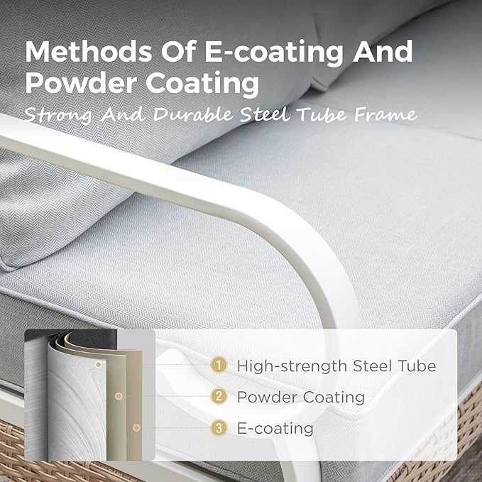 Patio Furniture Sofa, 3-Seat Patio Sofa Steel Frame Outdoor Sectional Couch with Deep Seating and 5.5” Cushions for Lawn Backyard Porch Deck, Light Gray