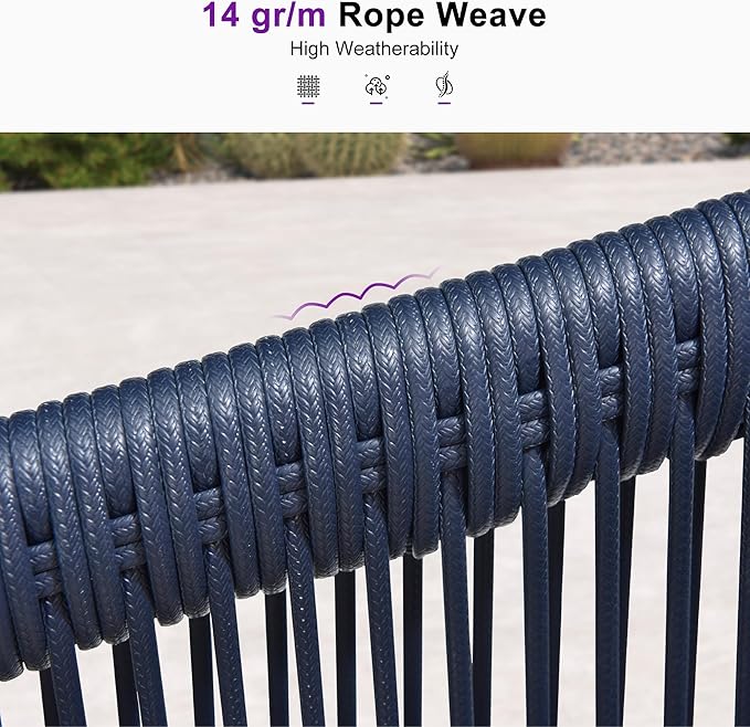 PURPLE LEAF Outdoor Dining Set for 8 with Gray Storage Box All-Weather 9 Pieces Patio Aluminium Dining Table and Rope Weave Chairs Included Cushions Patio Furniture Set Grey and Navy