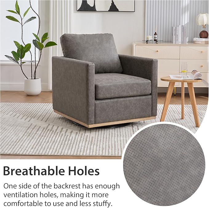 Chifee & Vingol 30.7" W Swivel Accent Chairs PU Leather Swivel Reading Chair for Living Room Mid Century Modern Chair,Gray