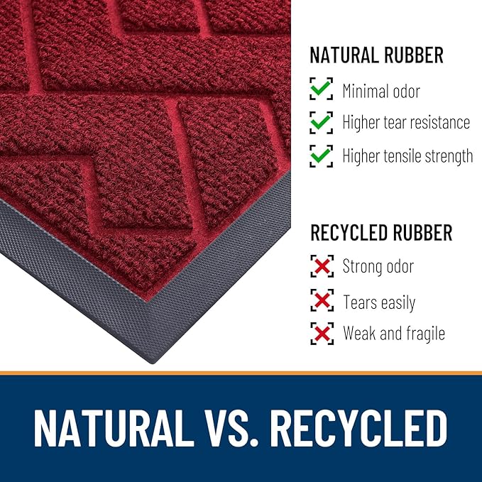 OLANLY Front Door Mat Indoor Outdoor Entrance, Waterproof All-Season, All-Weather Doormat, Sturdy Natural Rubber, Low Profile, Easy Clean Patio Porch Entryway Mat, Herringbone Brick (Wine Red, 47x32)