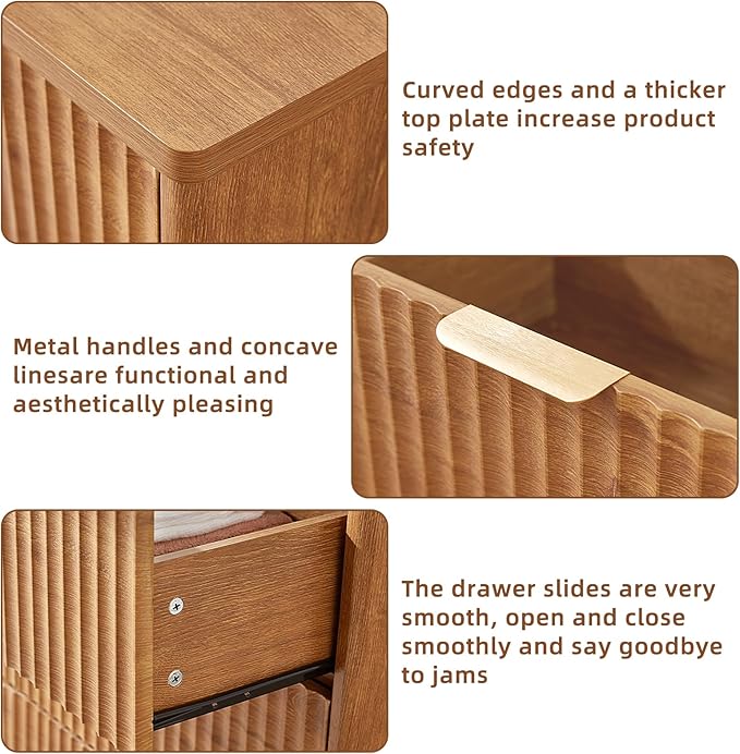 LEYAOYAO Fluted 5 Drawers Dresser for Bedroom, 41" Tall Modern Chest of Drawers with Metal Handle, Curved Profile Farmhouse Closet Organizer Wood Dressers TV Stand for Living Room, Hallway, Navy Blue