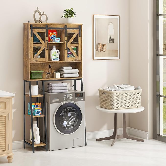 Vabches Over The Toilet Storage Cabinet, Farmhouse Storage Cabinet Over Toilet with Sliding Barn Door，Home Space-Saving Toilet Rack, for Bathroom, Restroom, Laundry