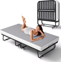 Folding Bed with Memory Foam Mattress, Portable Rollaway Guest Beds on Wheels, 75"x38" Twin Size Space-Saving Cot-Size Bed for Adults with Easy Assembly Metal Frame (Grey)