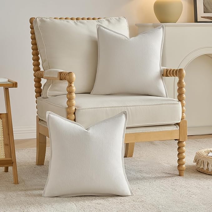 FUTEI Cream White Chenille Throw Pillow Covers 24x24 Inch Set of 2,Edges Double-Stitched European Cushion Cases,Modern Home Decor for Couch Living Room