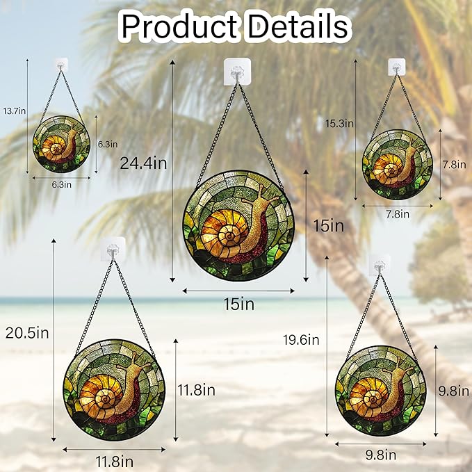 Stained Glass Window Hanging, Green Orange Snail Sun Catcher for Door Home Decor Suncatcher Christmas Mother's Day Birthday Gifts for Women Men Mom and Nana 15 in