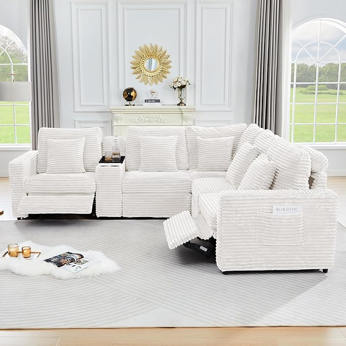 ORRD Multifunctional Storage Console with Dual Cup Holders, Table, USB Charging Station for Modular Sectional Sofa for Living Room-White