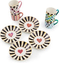 MACKENZIE-CHILDS Sweetheart Espresso Cup and Saucer Set, Cute Porcelain Espresso Cups and Saucers for Coffee, Set of 4