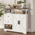 Fameill Farmhouse Storage Cabinet with Drawers and Open Storage,Freestanding Kitchen Pantry with 2 Barn Doors, Floor Cabinet with Adjustable Shelf for Living Room,White