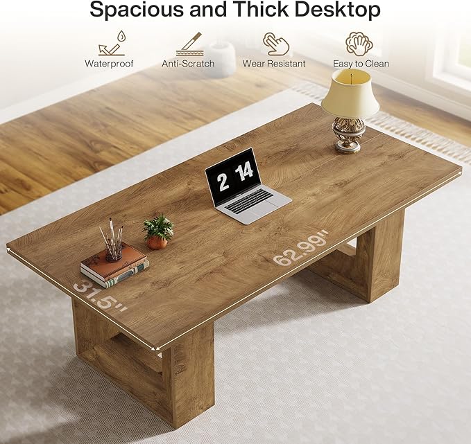 Tribesigns Home Office Desk, 62.99" Large Farmhouse Executive Desk, Computer Table for Office, Conference Room, Study Room (Walnut)