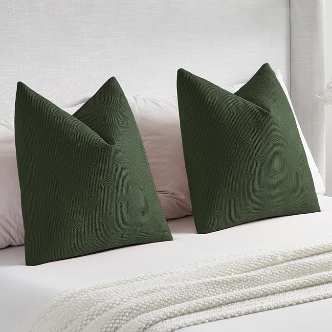 FUTEI Christmas Dark Green Chenille Decorative Throw Pillow Covers 22x22 Inch Set of 2,Soft Cozy Striped Geometric Patterns Cushion Cases,Modern Home Decor for Couch Bed Living Room