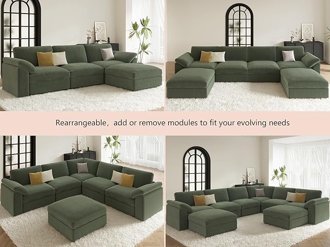 EASE MOOSE Modular Sectional Sofa,Oversized U Shape Sectional Couch with Ottoman,Wide Deep Modular Cloud Couch,Removable Cover