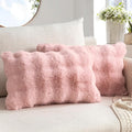 MIULEE Faux Fur Pillow Covers Thick Soft Plush Lumbar Throw Pillows Luxury Home Decor for Couch Bed Bedroom Living Room Sofa,12x20 Inch Pack of 2 Light Pink