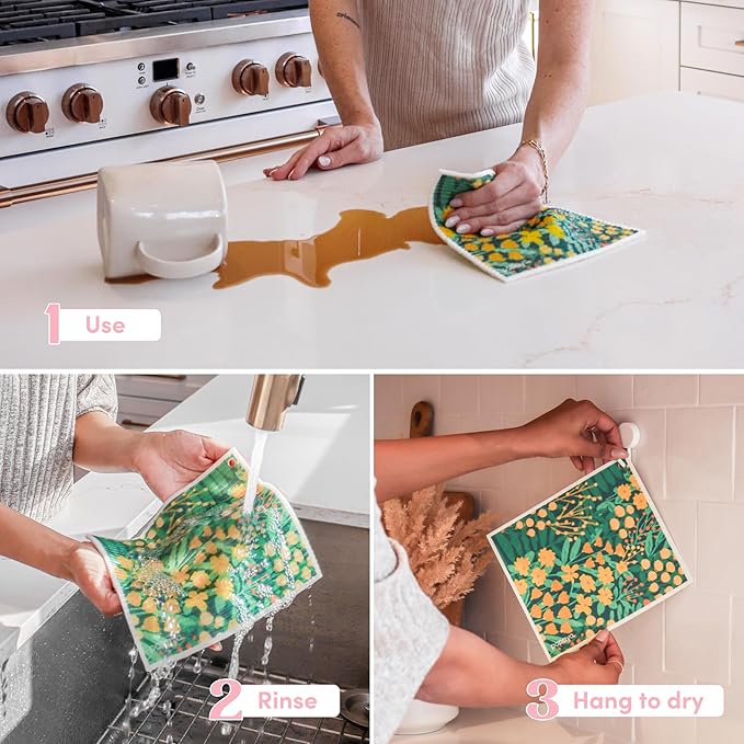 Papaya Reusable Paper Towels, Premium Swedish Dishcloths, Washable Reusable Dish Cloths, 1 Sheet Replaces 17 Rolls, Eco Friendly Stocking Stuffer - 2 Sheets, 1 Hook