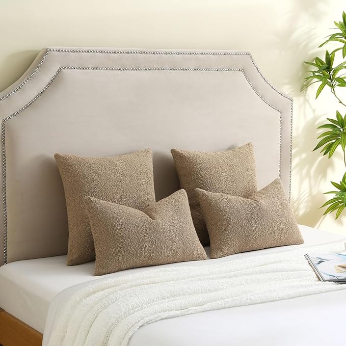 FUTEI Pack of 2 Khaki Decorative Throw Pillow Covers 16x16 Inch Soft Cozy Solid Boucle Textured Cushion Case,Modern Home Decor for Couch Bed Living Room