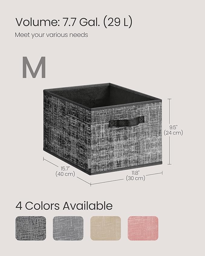 SONGMICS Storage Cubes, 15.7 x 11.8 x 9.5 Inches Non-Woven Fabric Bins with Double Handles, Set of 3, Closet Organizers for Shelves, Foldable, for Clothes, Ink Black UROB440B01