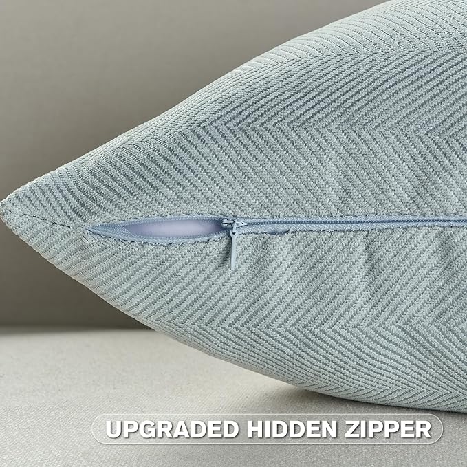 FUTEI Light Blue Chenille Throw Pillow Covers 22x22 Inch Set of 2,Soft Wide Chevron Textured Cushion Case,Farmhouse Home Decor for Couch Bed Living Room