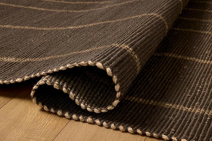 Loloi Leanne Ford Weatherstaff Collection WTS-01 Espresso/Natural 5'-0" x 7'-6" Area Rug Jute, Striped, Neutral, Living Room, Bedroom, Dining Room