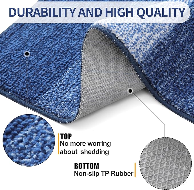 Kitinjoy Indoor Outdoor Door Mat, 48x32 Non-Slip Absorbent Dirt Trapper, Low-Profile Washable Inside Entrance Front Floor Mat, Sturdy Soft Entry Doormats for Entryway, Navy Blue