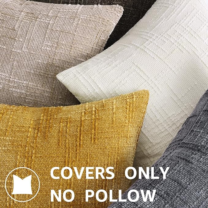 decorUhome Christmas Cream White Chenille Throw Pillow Covers 16x16 Set of 2 Thick Textured Slubby Couch Pillow Covers Farmhouse Accent Modern Neutral Decorative Pillow Cases for Bed Sofa Living Room