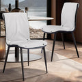 Dining Chair Set Of 2 White Kitchen Dining Room Chairs Comfortable Upholstered Faux Leather Chair Set Sturdy Metal Legs Comfy Back Armless Cushion Seat Non-slip Foot Pads For Restaurant Living Room