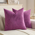 FUTEI Purple Velvet Throw Pillow Covers 24x24 Inch Set of 2,Soft Embossed Leaf-Relief Textured European Cushion Cases,Natural Home Decor for Couch Living Room
