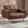 CANMOV 29" W Oversized Leather Accent Chair, Armchair Button Back, Mid Century Modern Accent Chairs for Living Room, Modern Upholstered Bed Room Chair Cozy Armchair with Wood Legs, Brown