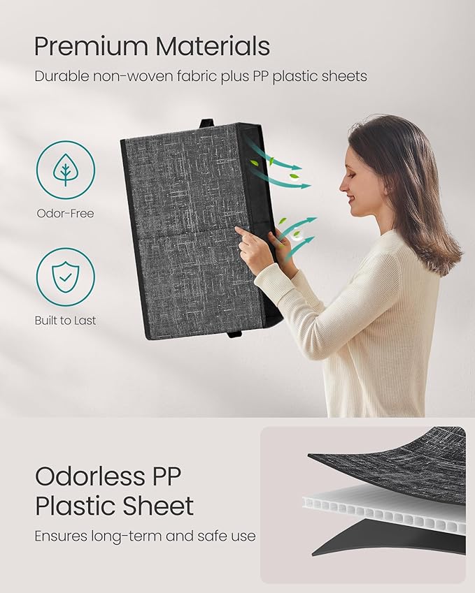 SONGMICS Storage Cubes, 19.7 x 11.8 x 11.8 Inches Non-Woven Fabric Bins with Double Handles, Set of 3, Closet Organizers for Shelves, Foldable, for Clothes, Ink Black UROB450B01