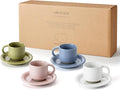 Oak Espresso Cups Set of 4, 3 oz Demitasse Cups, Modern Style, Multi Colors, Microwave & Dishwasher Safe(Pastel)