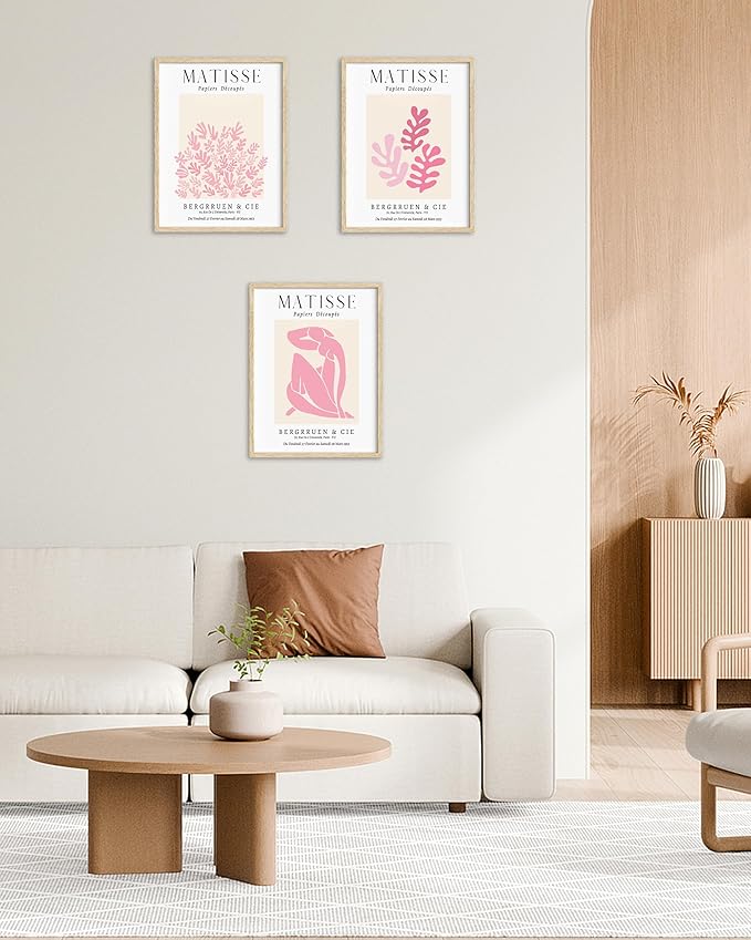 Matisse Wall Art Decor Set of 3,Abstract Matisse Wall Art Exhibition Posters,Unframed sage Pink wall art,Truly Quality Canvas Prints for 12x16in,Art Poster Decoration for Kitchen,