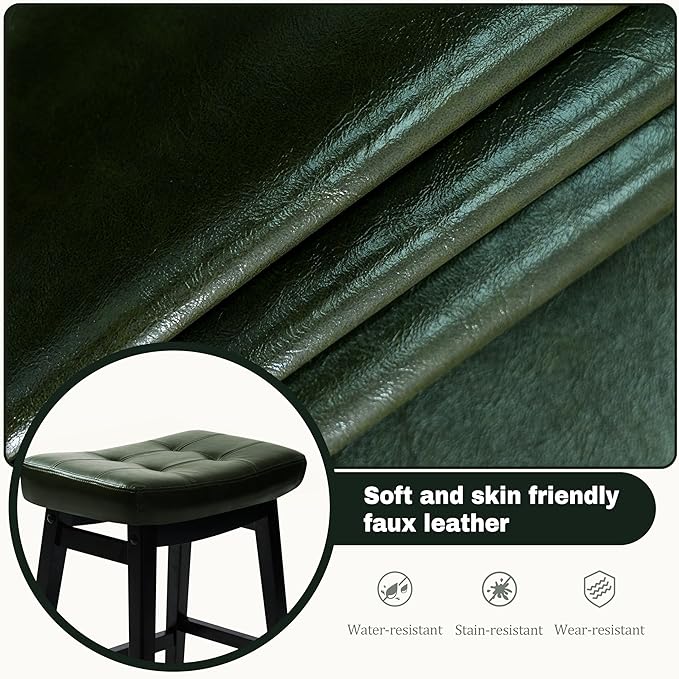 Counter Height Bar Stools Set of 6 for Kitchen Counter Farmhouse Modern Barstools with Faux Leather Upholstered Backless Seat and Solid Wood Legs 24 inch Bar Chairs, Green + Black