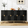 Sideboard Buffet Cabinet with Storage - Accent Storage Cabinet with Doors, Wood 4 Doors Cabinet with Metal Legs, 60" Buffets & Sideboards, Modern Credenza for Living Room (Black)