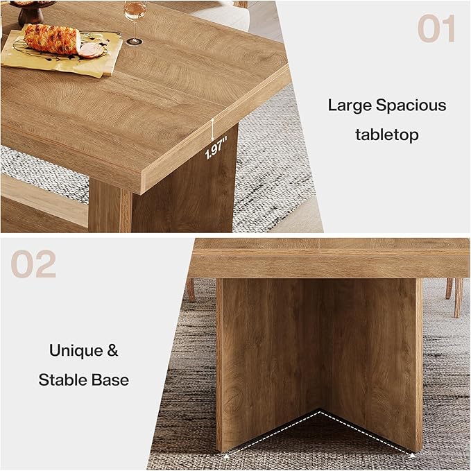 Tribesigns 63-Inch Dining Table for 4-6, Farmhouse Kitchen Table with Heavy Duty Pedestal, Rectangular Wooden Dinner Furniture for Home, Dining Room, Living Room, Brown